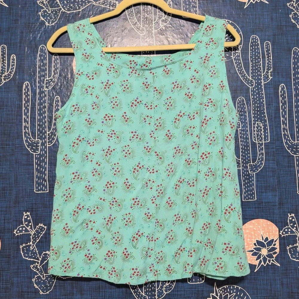 Double D Ranch Rayon Floral Print Tank Top and Maxi Skirt Set Turquoise Small